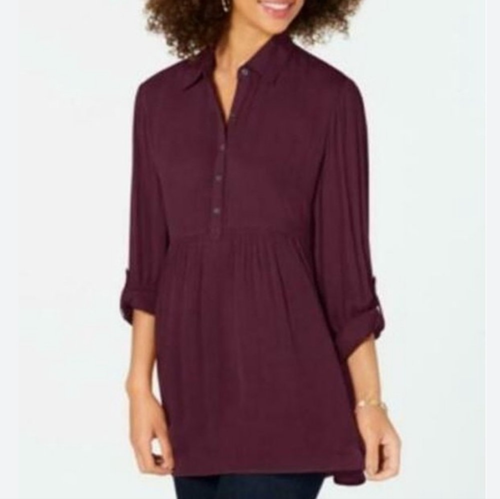 Style & Co Blouse PL Tunic Style Top Wine 517